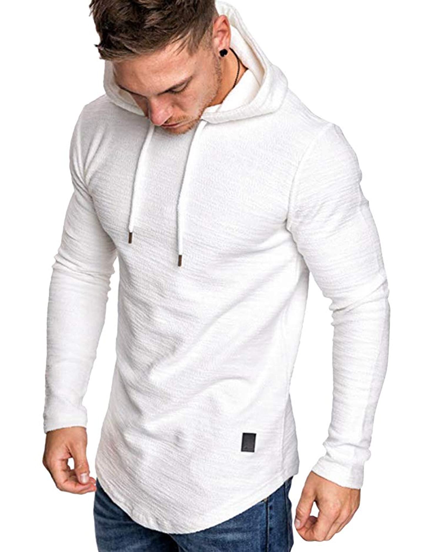 Mens Fashion Athletic Hoodies Sport Sweatshirt Solid Color Fleece Pullover