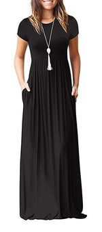 Load image into Gallery viewer, Women&#39;s Short Sleeve Loose Plain Maxi Dresses Casual Long Dresses with Pockets
