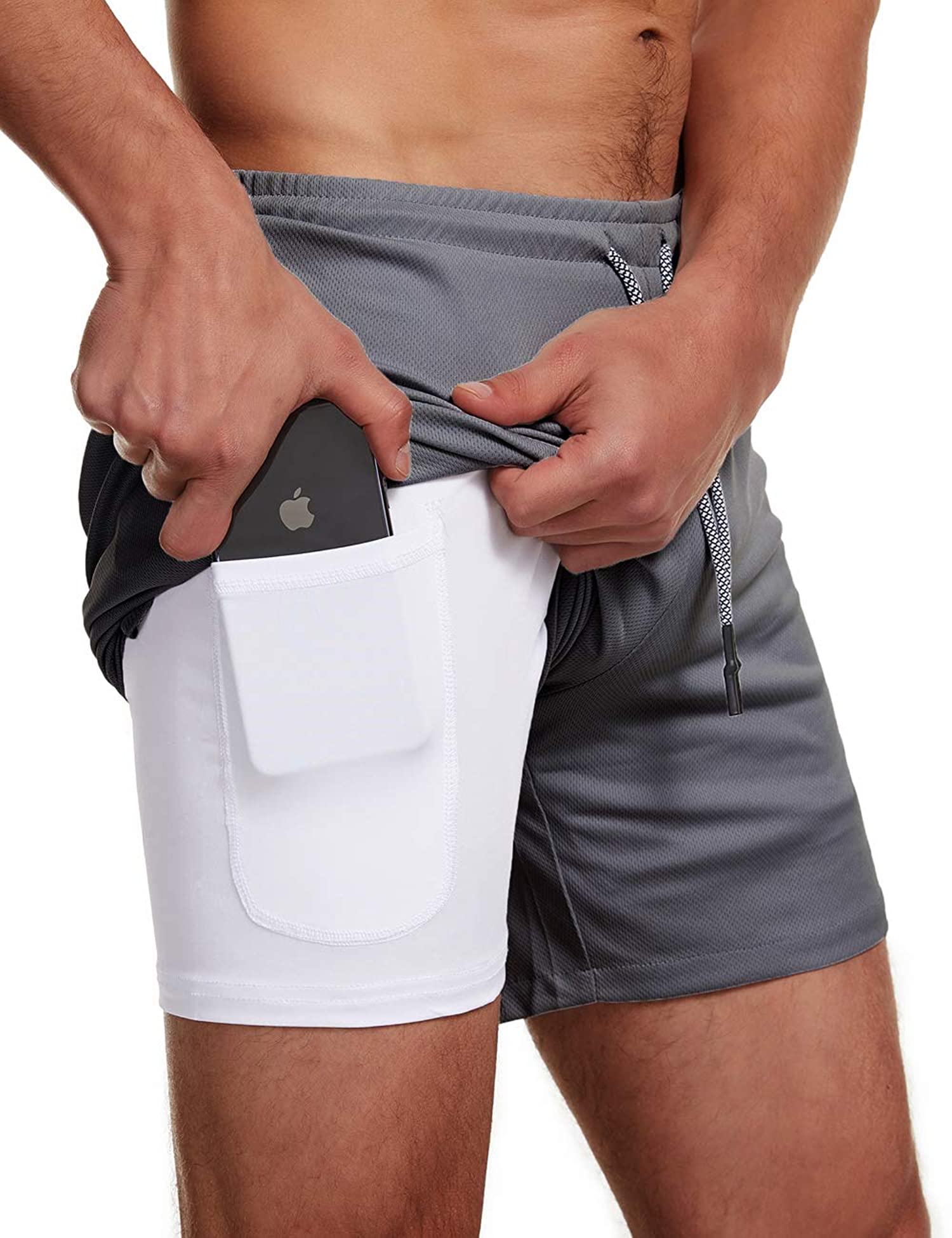 Men's 2-in-1 Workout Running Shorts 7" Lightweight Gym Yoga Training Sport Short Pants