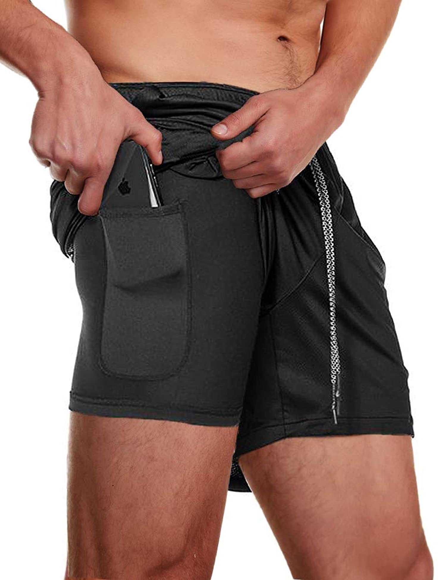 Men's 2-in-1 Workout Running Shorts 7" Lightweight Gym Yoga Training Sport Short Pants