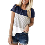 Load image into Gallery viewer, Short Sleeve and Long Sleeve Round Neck Triple Color Block Stripe T-Shirt Casual Blouse
