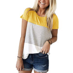 Load image into Gallery viewer, Short Sleeve and Long Sleeve Round Neck Triple Color Block Stripe T-Shirt Casual Blouse
