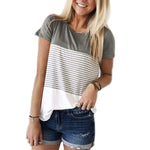 Load image into Gallery viewer, Short Sleeve and Long Sleeve Round Neck Triple Color Block Stripe T-Shirt Casual Blouse
