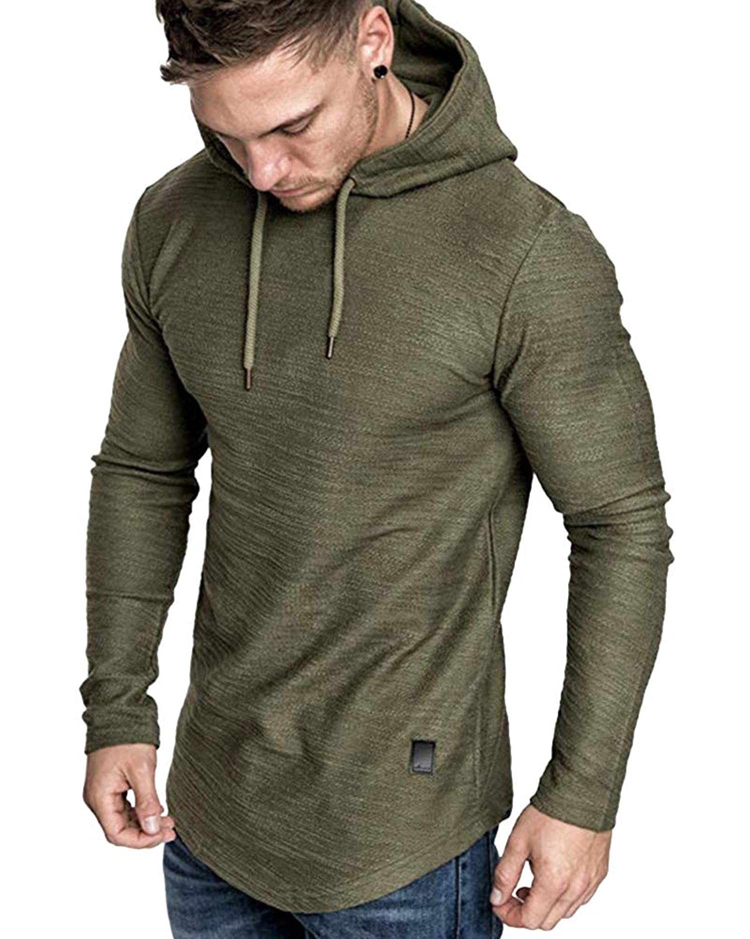 Mens Fashion Athletic Hoodies Sport Sweatshirt Solid Color Fleece Pullover