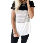 Load image into Gallery viewer, Short Sleeve and Long Sleeve Round Neck Triple Color Block Stripe T-Shirt Casual Blouse
