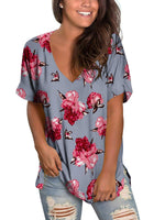 Load image into Gallery viewer, Women&#39;s V Neck T Shirt Rolled Sleeve Side Split Tunic Tops
